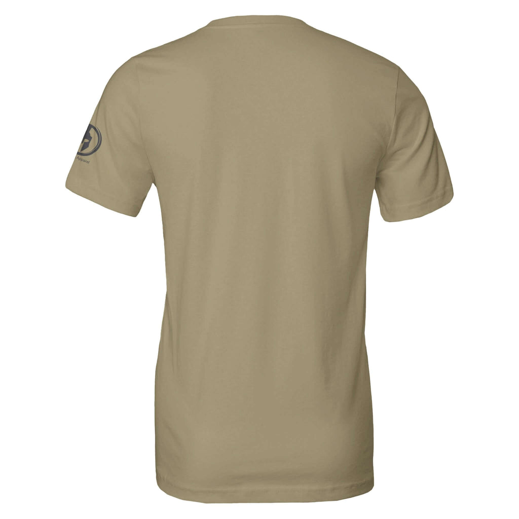 Perform Series Fear Nothing Achieve Anything tee in beige, backside with sleeve logo, soft durable fabric, ideal for intense workouts.