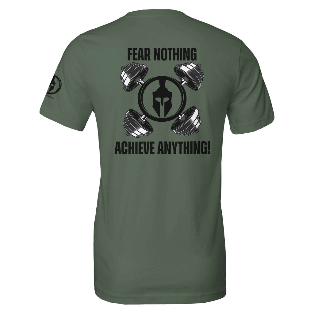 Perform Series tee with "Fear Nothing. Achieve Anything!" text and warrior logo, ideal for motivation and strength in every rep