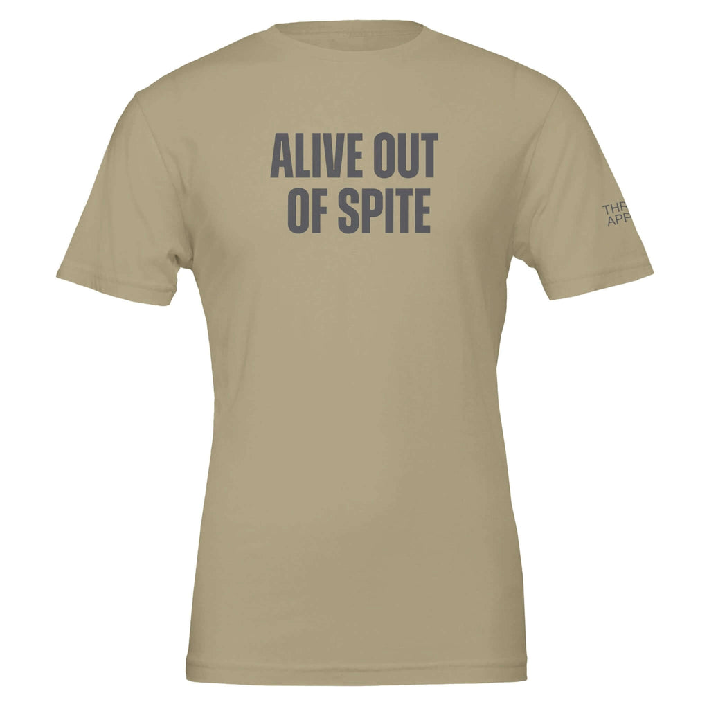 Alive Out of Spite Premium Crewneck T-Shirt for Men in Beige - Bold Defiant Statement Apparel