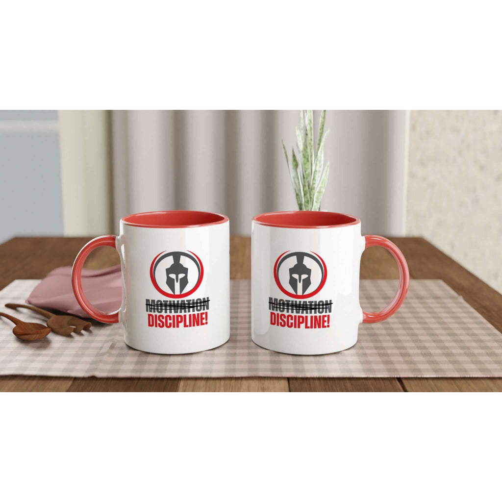 "Motivation Discipline 11oz Mug with Colored Rim, Inside, and Handle - Ceramic, Dishwasher and Microwave Safe"