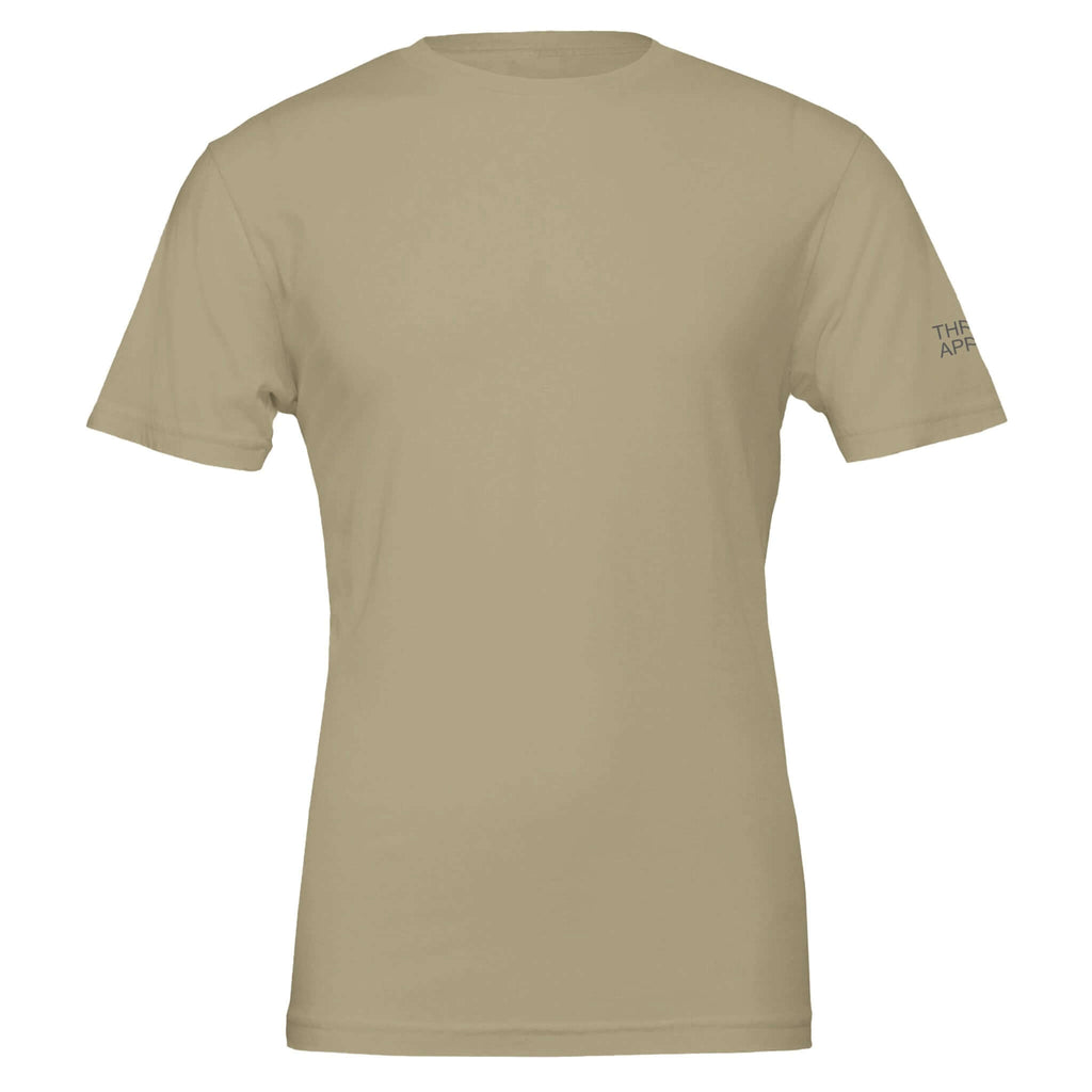 Motivation vs Discipline tee rear print, beige, durable, soft fabric, DTG printing-friendly.