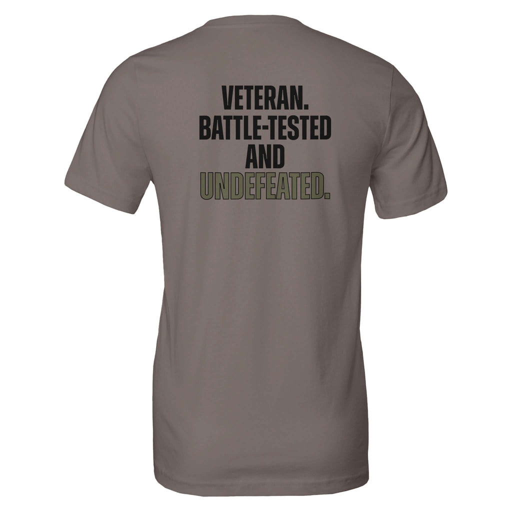 Veteran Series 'Battle Tested and Undefeated' tee showcasing resilience and strength, made from soft, durable 100% Airlume cotton.